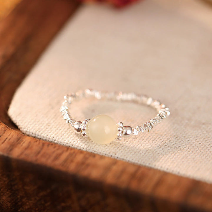 Anillo elástico de la suerte con cuentas pequeñas de jade hetiano natural de plata de ley 925 con Buddha Stones - Un jade (cuerda elástica) - image 6