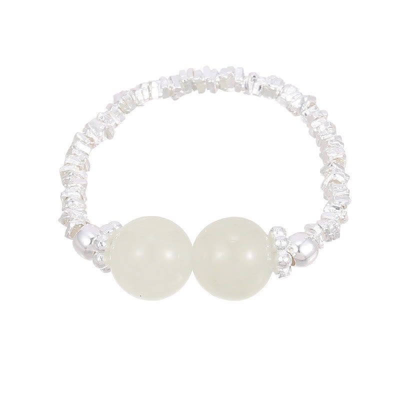 Anillo elástico de la suerte con cuentas pequeñas de jade hetiano natural de plata de ley 925 con Buddha Stones - image 10