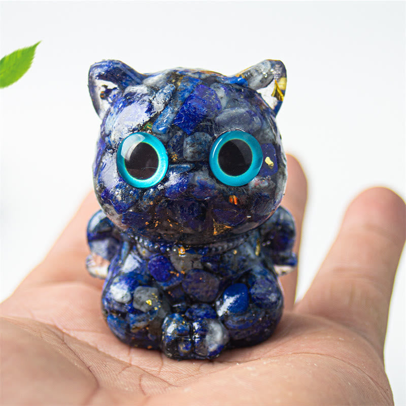 Buddha Stones, lindo gato, lazurita, lapislázuli, amatista, obsidiana negra, aguamarina, cristal de resina, decoración positiva para el hogar. - Lazurita 5,5*4,5*3,5 cm - image 0