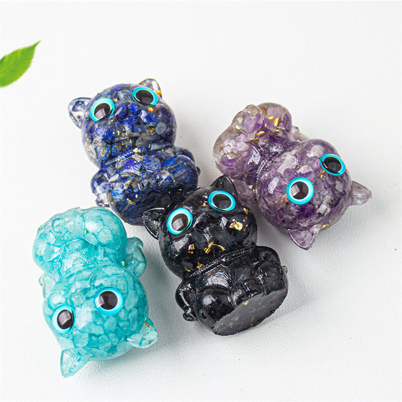 Buddha Stones, lindo gato, lazurita, lapislázuli, amatista, obsidiana negra, aguamarina, cristal de resina, decoración positiva para el hogar. - image 16