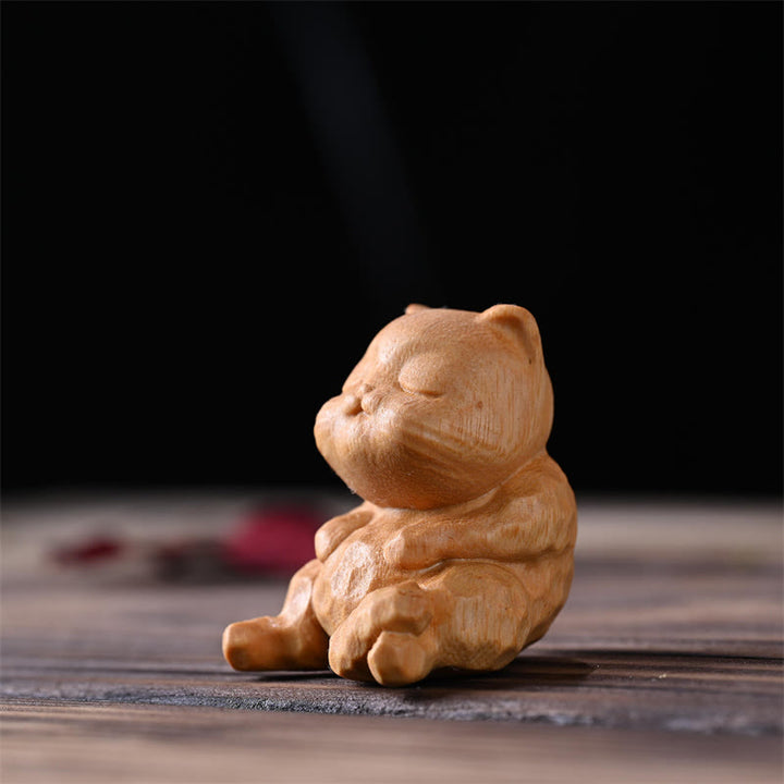 Mini gato sentado con Buddha Stones, sándalo, protección, decoración del hogar - Gato de sándalo dorado 4,6 x 4 x 3,6 cm - image 3