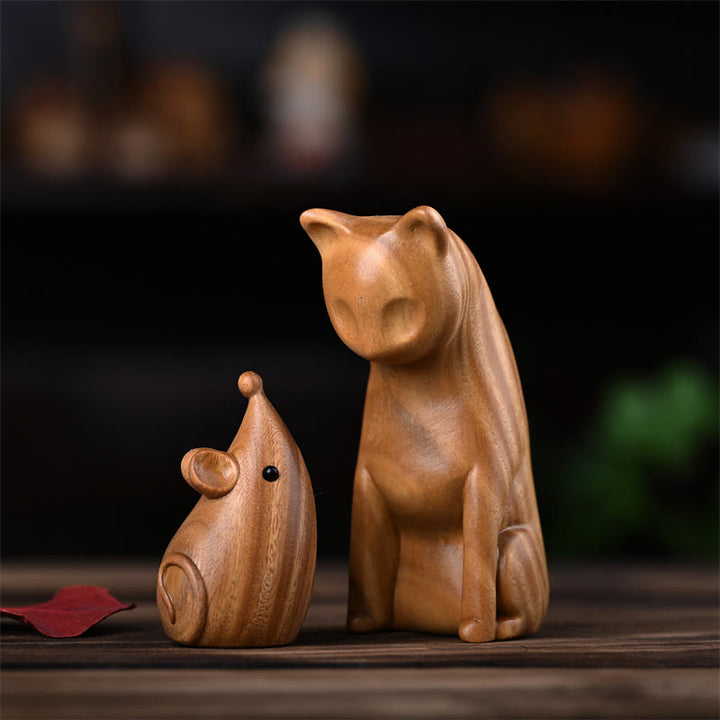 Buddha Stones, Gato Pequeño, Ratón, Sándalo Verde, Palosanto Rojo Africano, Paz, Decoración del Hogar - Gato y ratón de sándalo verde 9*4*4 cm - image 0