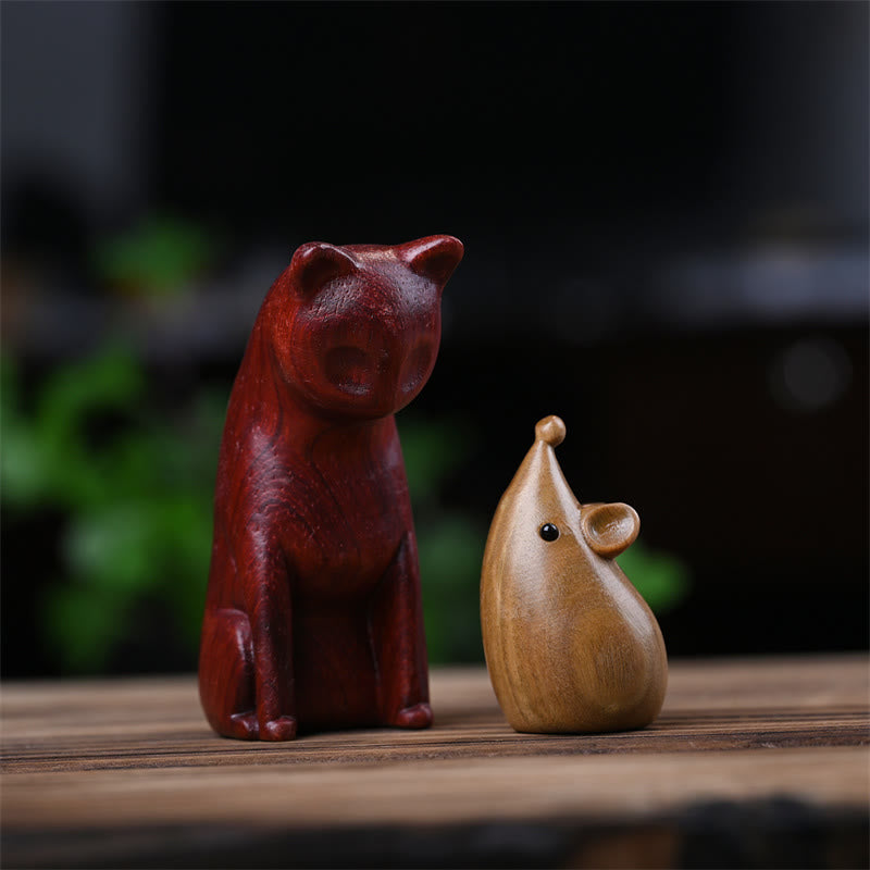 Buddha Stones, Gato Pequeño, Ratón, Sándalo Verde, Palosanto Rojo Africano, Paz, Decoración del Hogar - Gato de palisandro rojo africano + ratón de sándalo verde 9 x 4 x 4 cm - image 22