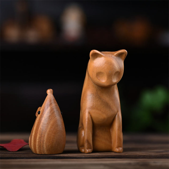 Buddha Stones, Gato Pequeño, Ratón, Sándalo Verde, Palosanto Rojo Africano, Paz, Decoración del Hogar - image 1