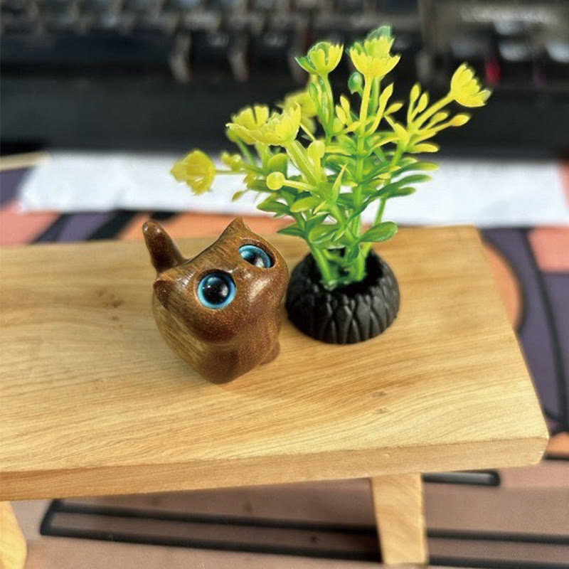 Buddha Stones, sándalo verde, madera de ébano, sándalo, hoja pequeña, sándalo rojo, mini gato de la suerte, decoración de paz - Sándalo verde ojos azules - image 3