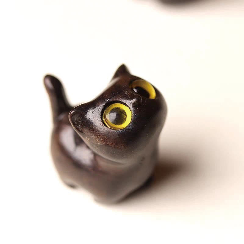 Buddha Stones, sándalo verde, madera de ébano, sándalo, hoja pequeña, sándalo rojo, mini gato de la suerte, decoración de paz - Ojos amarillos de madera de ébano - image 8