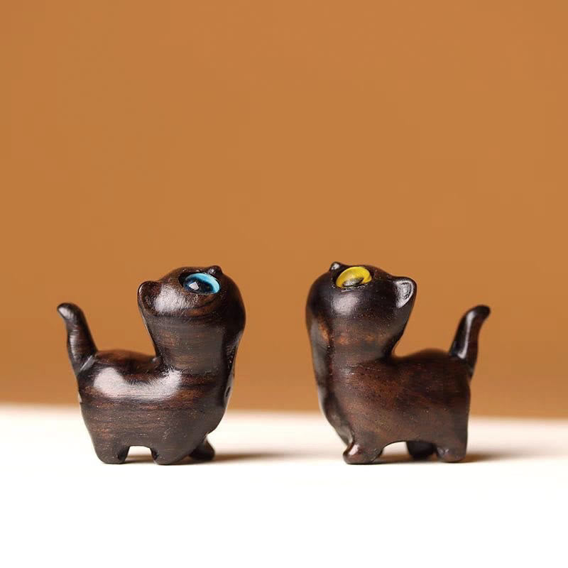 Buddha Stones, sándalo verde, madera de ébano, sándalo, hoja pequeña, sándalo rojo, mini gato de la suerte, decoración de paz - 2 gatos de madera de ébano - image 32