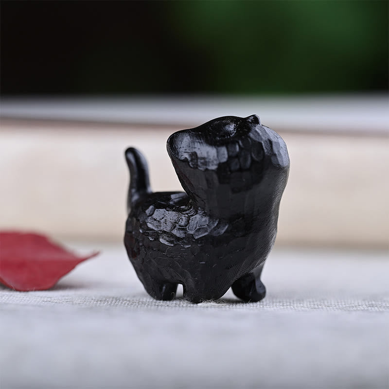 Buddha Stones, sándalo verde, madera de ébano, sándalo, hoja pequeña, sándalo rojo, mini gato de la suerte, decoración de paz - Gato de madera de ébano - image 22