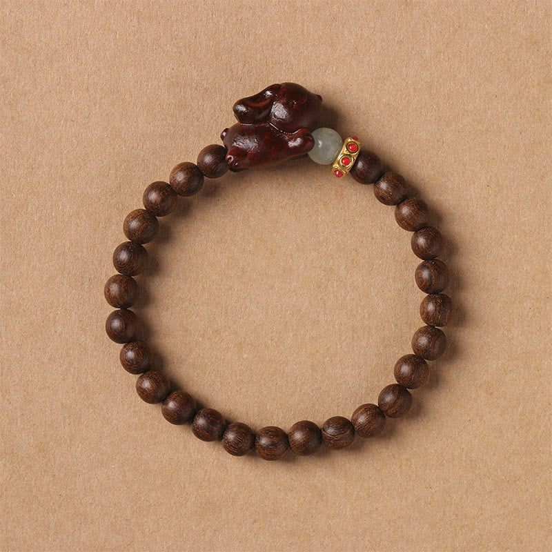 Pulsera positiva con forma de conejo y sándalo verde y dorado con Buddha Stones