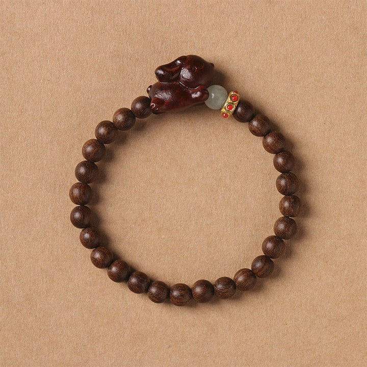Pulsera positiva con forma de conejo y sándalo verde y dorado con Buddha Stones