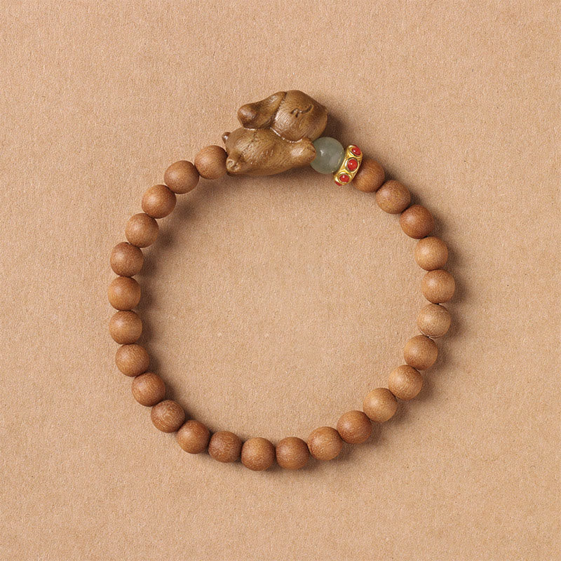 Pulsera positiva con forma de conejo y sándalo verde y dorado con Buddha Stones