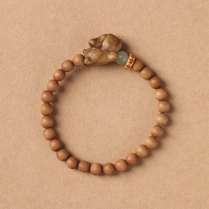 Pulsera positiva con forma de conejo y sándalo verde y dorado con Buddha Stones