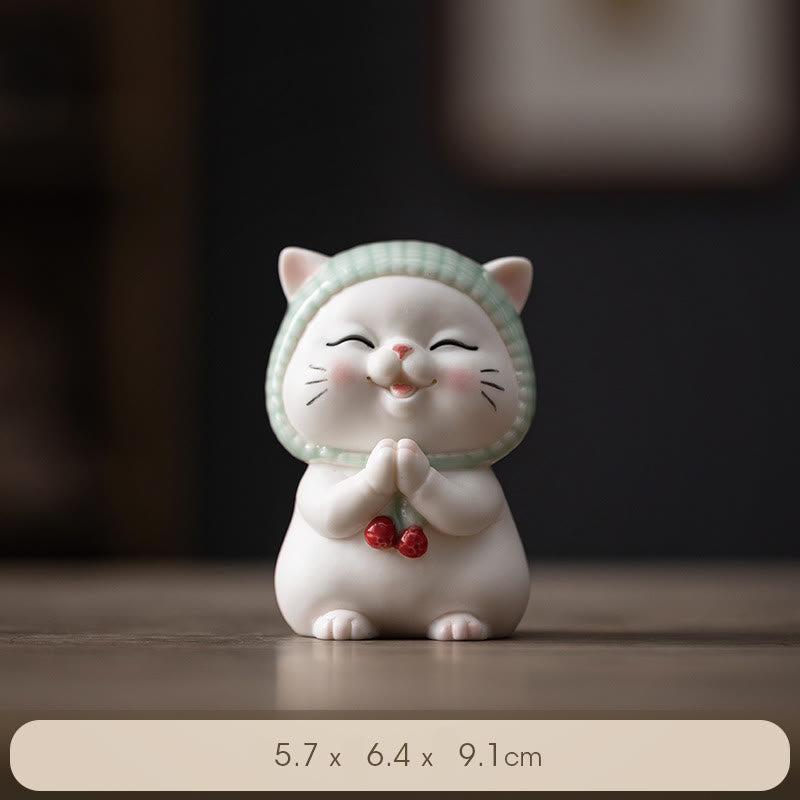 Figura decorativa de cerámica con forma de gato de la suerte y bufanda de Buddha Stones - image 11