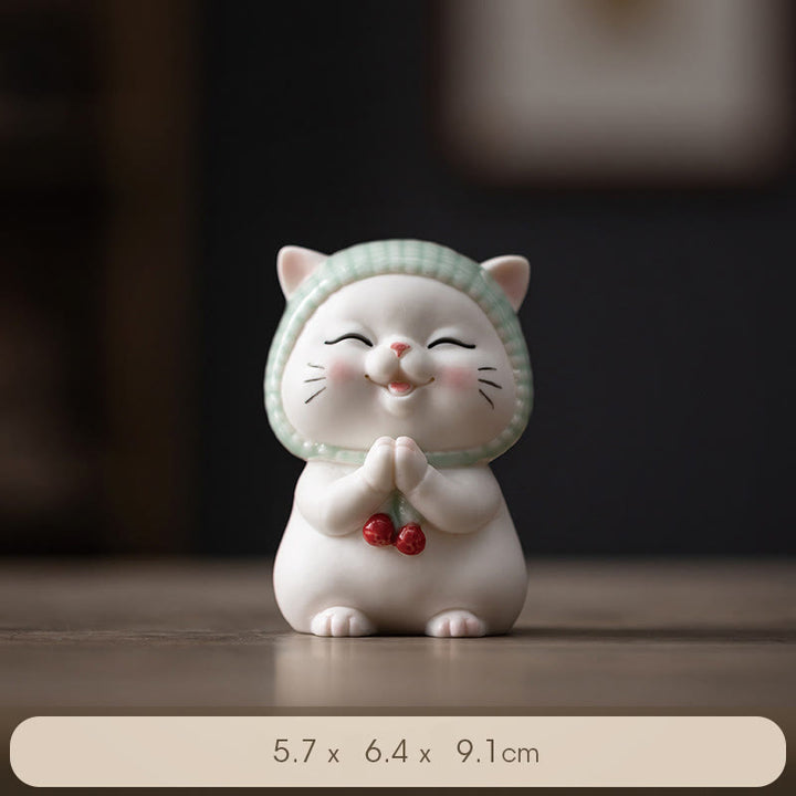Figura decorativa de cerámica con forma de gato de la suerte y bufanda de Buddha Stones - image 11