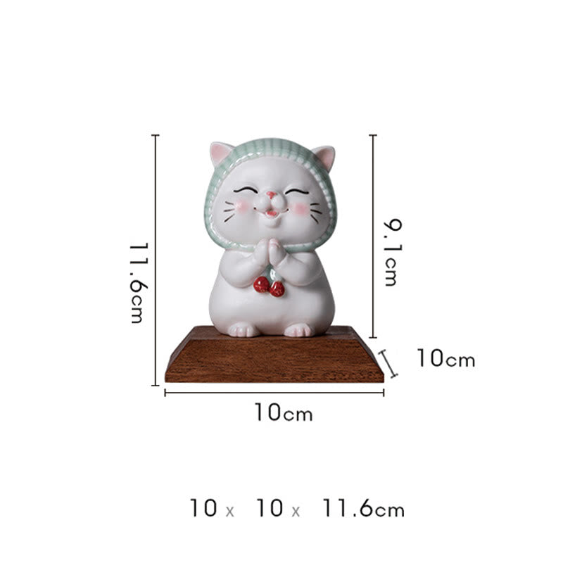 Figura decorativa de cerámica con forma de gato de la suerte y bufanda de Buddha Stones - image 18