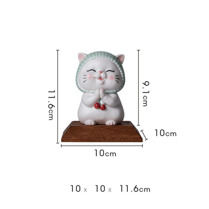 Figura decorativa de cerámica con forma de gato de la suerte y bufanda de Buddha Stones - image 19