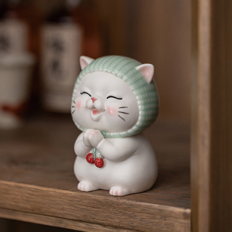 Figura decorativa de cerámica con forma de gato de la suerte y bufanda de Buddha Stones - image 3
