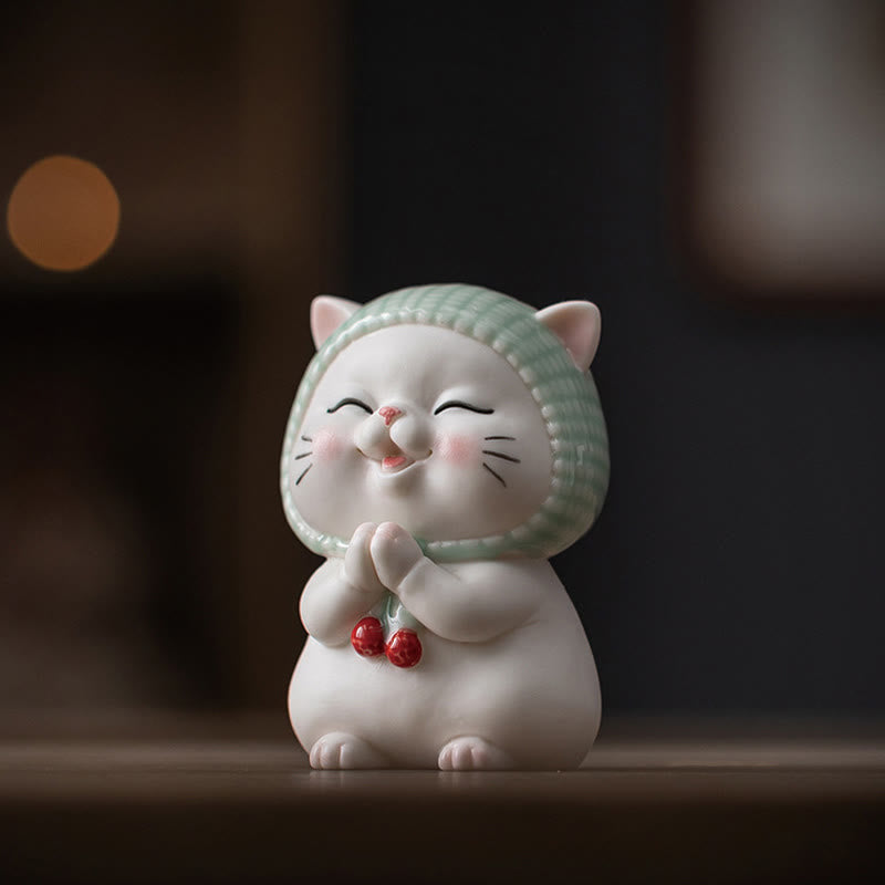 Figura decorativa de cerámica con forma de gato de la suerte y bufanda de Buddha Stones - image 9