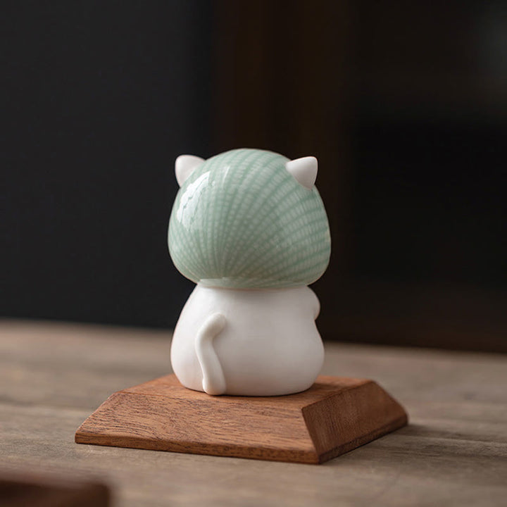 Figura decorativa de cerámica con forma de gato de la suerte y bufanda de Buddha Stones - image 14