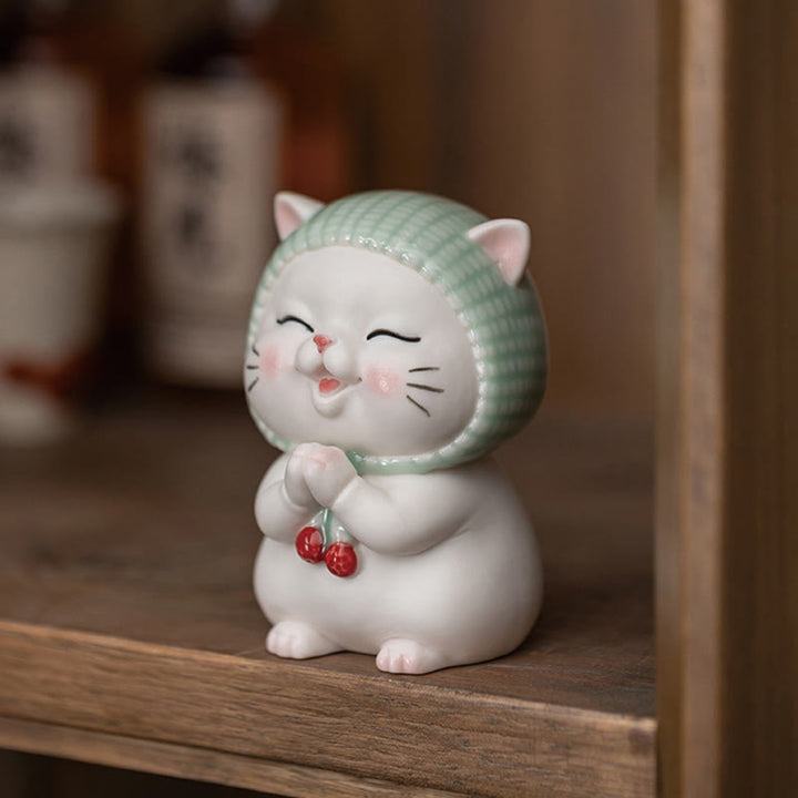 Figura decorativa de cerámica con forma de gato de la suerte y bufanda de Buddha Stones - image 4