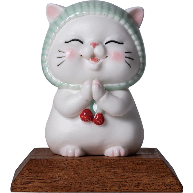 Figura decorativa de cerámica con forma de gato de la suerte y bufanda de Buddha Stones - image 18