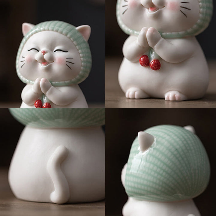 Figura decorativa de cerámica con forma de gato de la suerte y bufanda de Buddha Stones - image 6