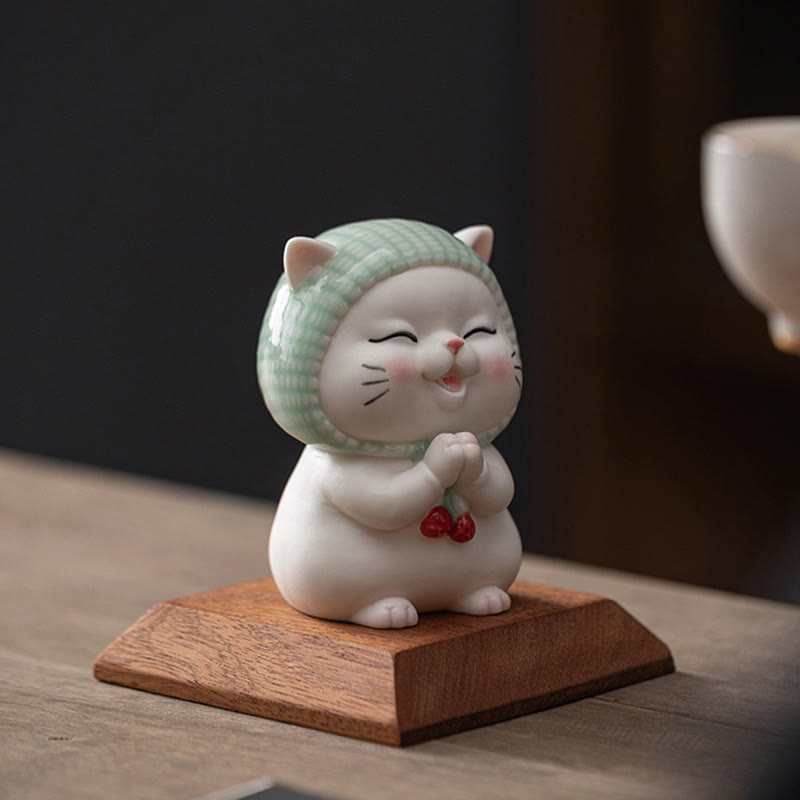Figura decorativa de cerámica con forma de gato de la suerte y bufanda de Buddha Stones - image 14