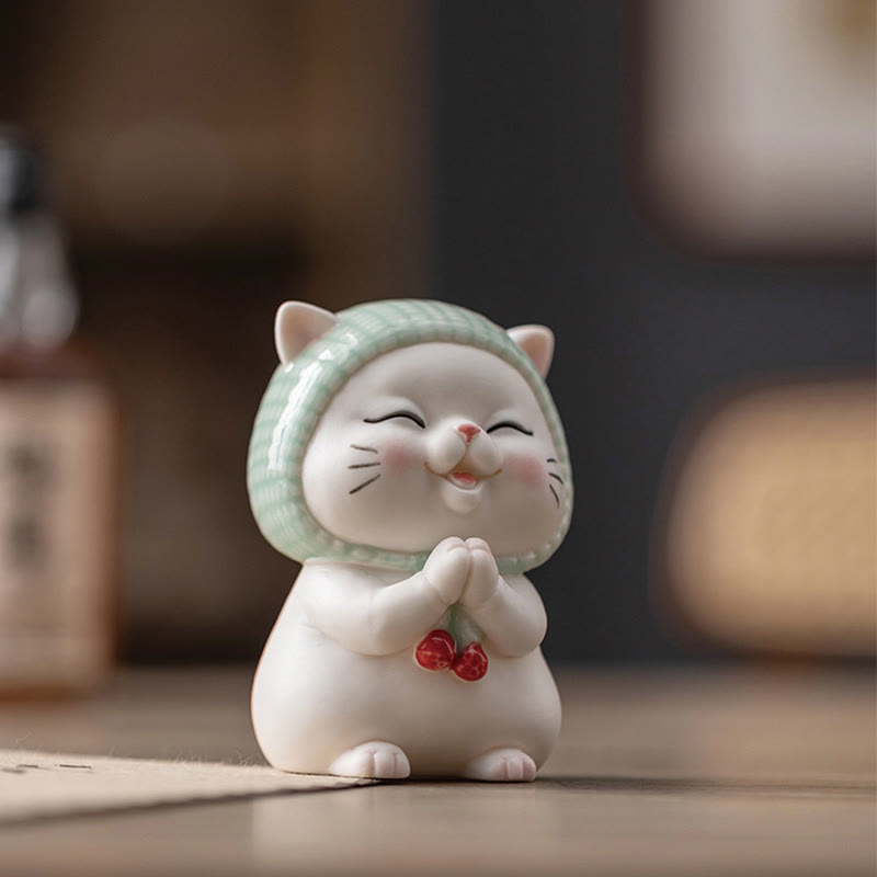 Figura decorativa de cerámica con forma de gato de la suerte y bufanda de Buddha Stones - image 6