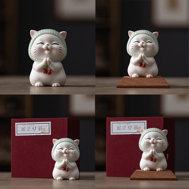 Figura decorativa de cerámica con forma de gato de la suerte y bufanda de Buddha Stones - image 23