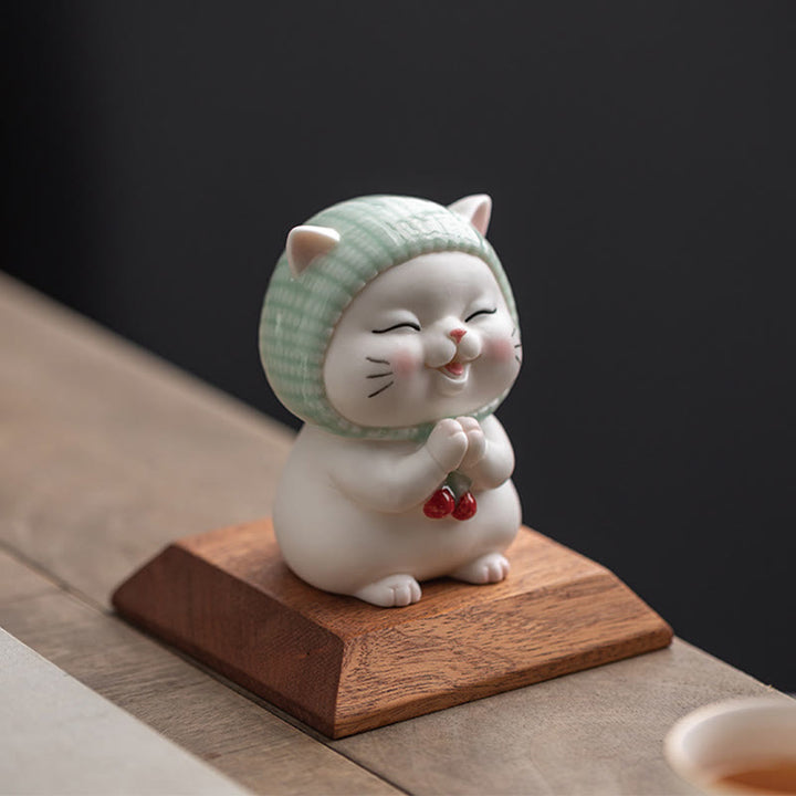 Figura decorativa de cerámica con forma de gato de la suerte y bufanda de Buddha Stones - image 17