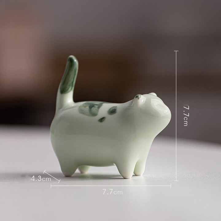 Figura decorativa de cerámica con forma de gato durmiendo de pie, con Buddha Stones y un adorable gatito de la suerte. - image 10