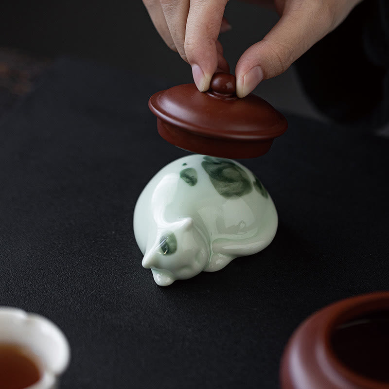 Figura decorativa de cerámica con forma de gato durmiendo de pie, con Buddha Stones y un adorable gatito de la suerte. - image 22