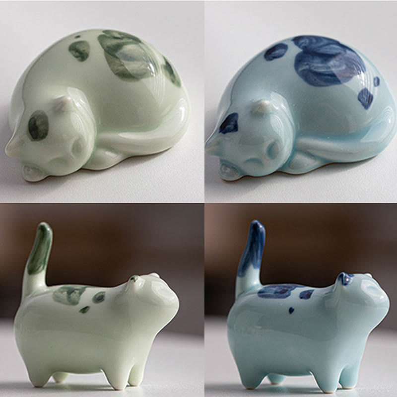 Figura decorativa de cerámica con forma de gato durmiendo de pie, con Buddha Stones y un adorable gatito de la suerte. - image 23