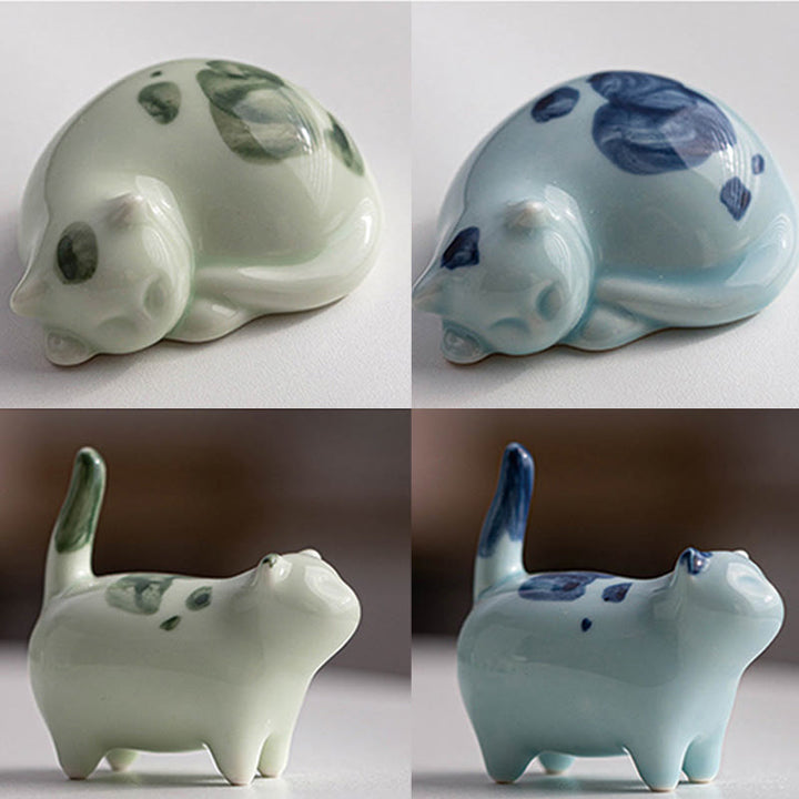 Figura decorativa de cerámica con forma de gato durmiendo de pie, con Buddha Stones y un adorable gatito de la suerte. - image 24