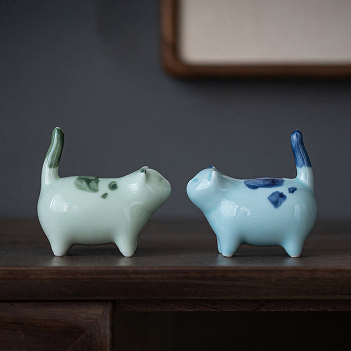 Figura decorativa de cerámica con forma de gato durmiendo de pie, con Buddha Stones y un adorable gatito de la suerte. - image 15
