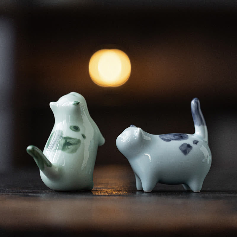 Figura decorativa de cerámica con forma de gato durmiendo de pie, con Buddha Stones y un adorable gatito de la suerte. - image 17