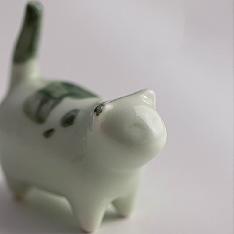 Figura decorativa de cerámica con forma de gato durmiendo de pie, con Buddha Stones y un adorable gatito de la suerte. - image 10