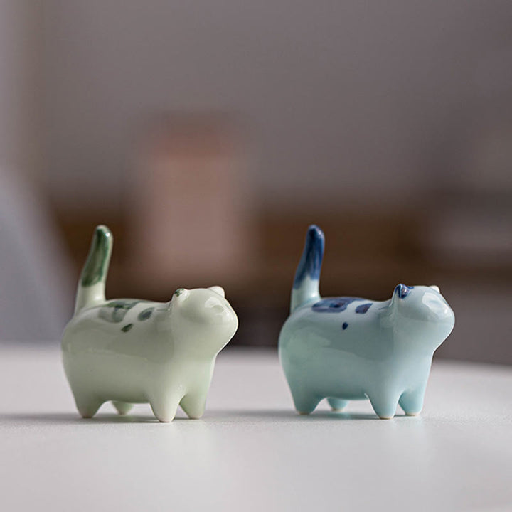 Figura decorativa de cerámica con forma de gato durmiendo de pie, con Buddha Stones y un adorable gatito de la suerte. - image 16