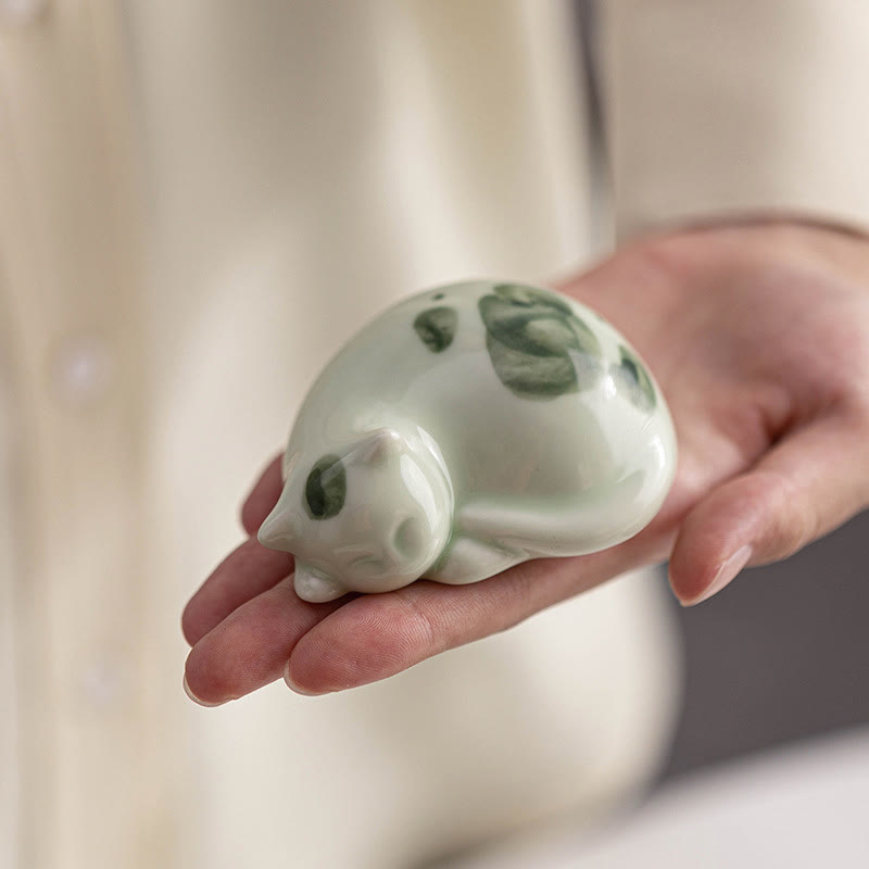 Figura decorativa de cerámica con forma de gato durmiendo de pie, con Buddha Stones y un adorable gatito de la suerte. - image 19