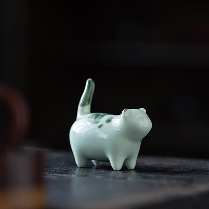 Figura decorativa de cerámica con forma de gato durmiendo de pie, con Buddha Stones y un adorable gatito de la suerte. - image 6