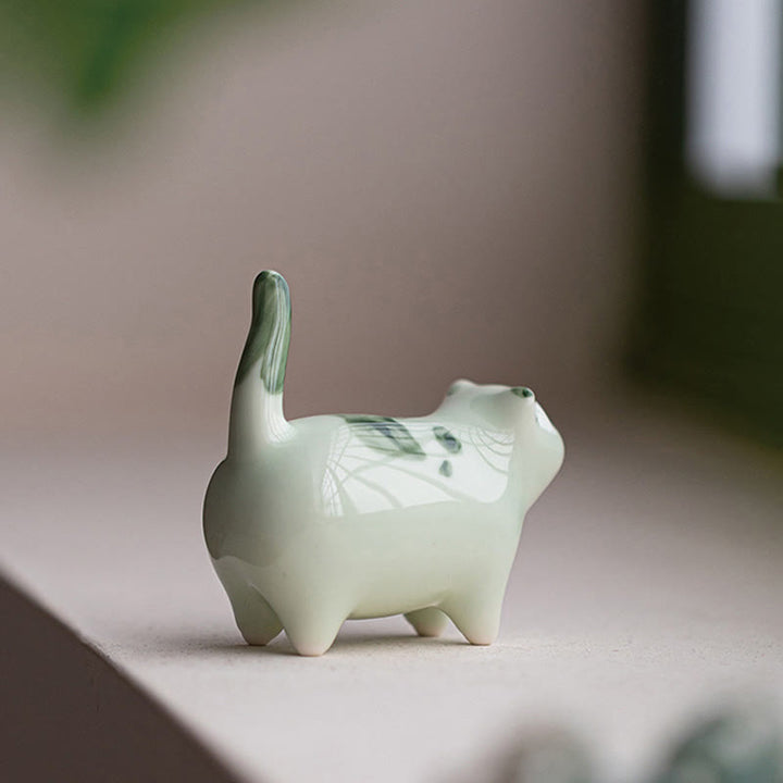 Figura decorativa de cerámica con forma de gato durmiendo de pie, con Buddha Stones y un adorable gatito de la suerte. - image 3