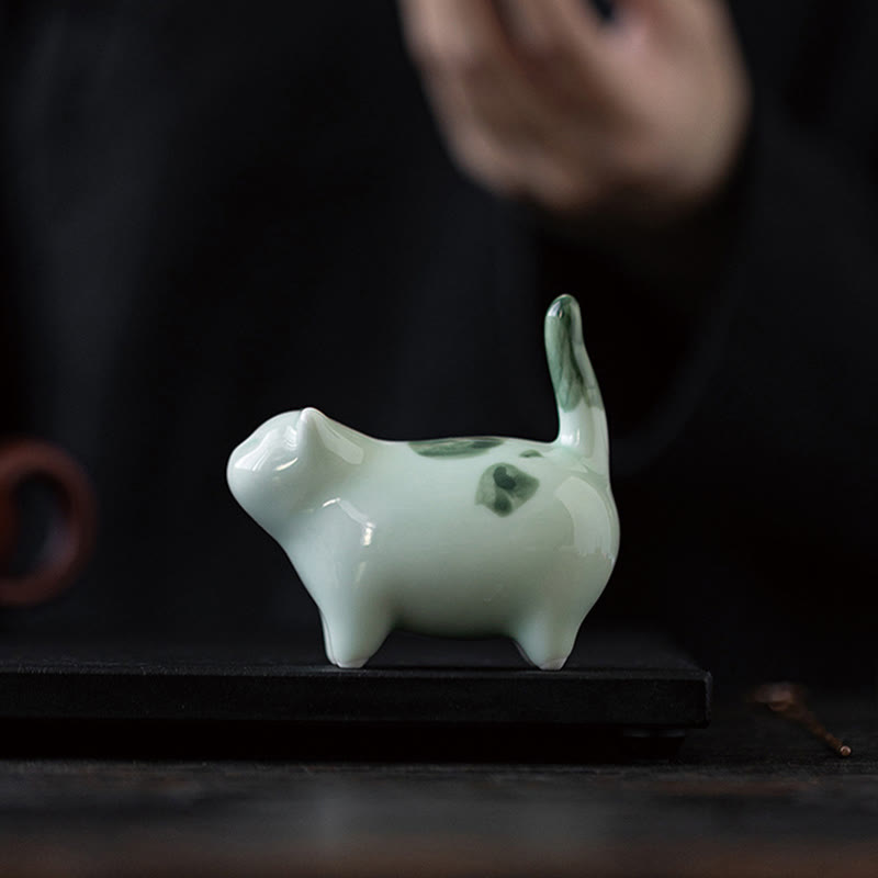 Figura decorativa de cerámica con forma de gato durmiendo de pie, con Buddha Stones y un adorable gatito de la suerte. - image 1