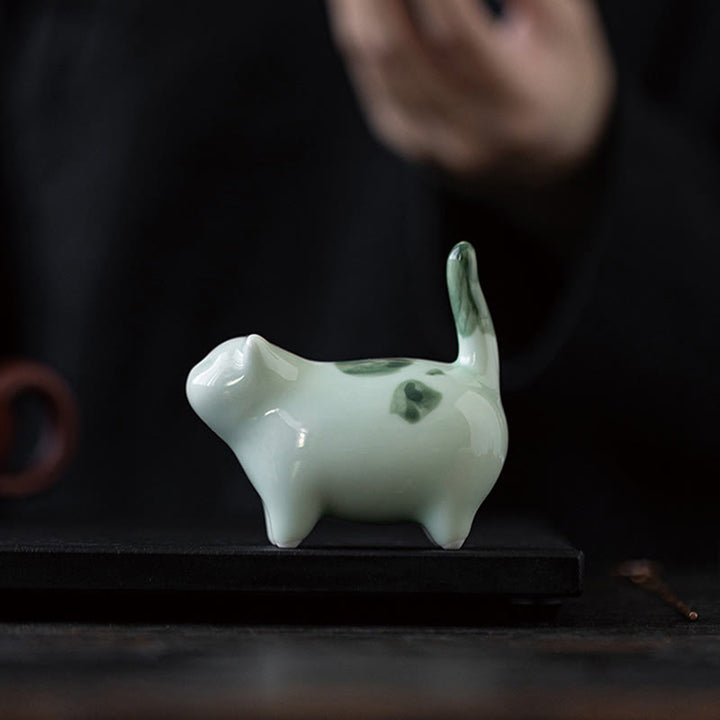 Figura decorativa de cerámica con forma de gato durmiendo de pie, con Buddha Stones y un adorable gatito de la suerte. - image 1