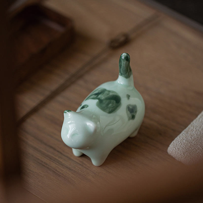 Figura decorativa de cerámica con forma de gato durmiendo de pie, con Buddha Stones y un adorable gatito de la suerte. - image 8