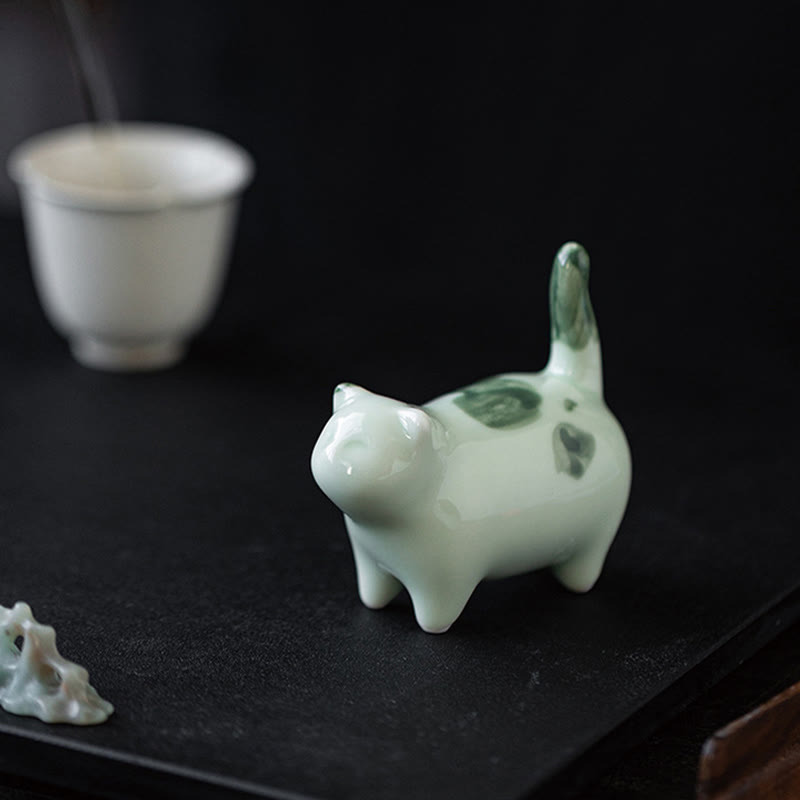 Figura decorativa de cerámica con forma de gato durmiendo de pie, con Buddha Stones y un adorable gatito de la suerte. - image 5