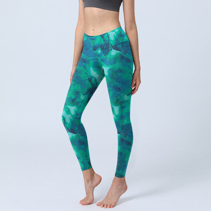 Leggings de yoga para mujer con estampado floral de Buddha Stones - Verde mar claro - US18，UK/AU22，EU50 (4XL) - image 1