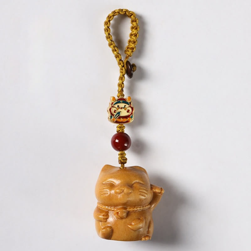 Buddha Stones, hoja pequeña, sándalo rojo, sándalo verde, sándalo, gato de la suerte, llavero protector, adorno colgante para teléfono. - Sándalo - Llavero - image 18