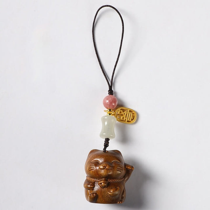 Buddha Stones, hoja pequeña, sándalo rojo, sándalo verde, sándalo, gato de la suerte, llavero protector, adorno colgante para teléfono. - Sándalo verde - Decoración para colgar el teléfono - image 14