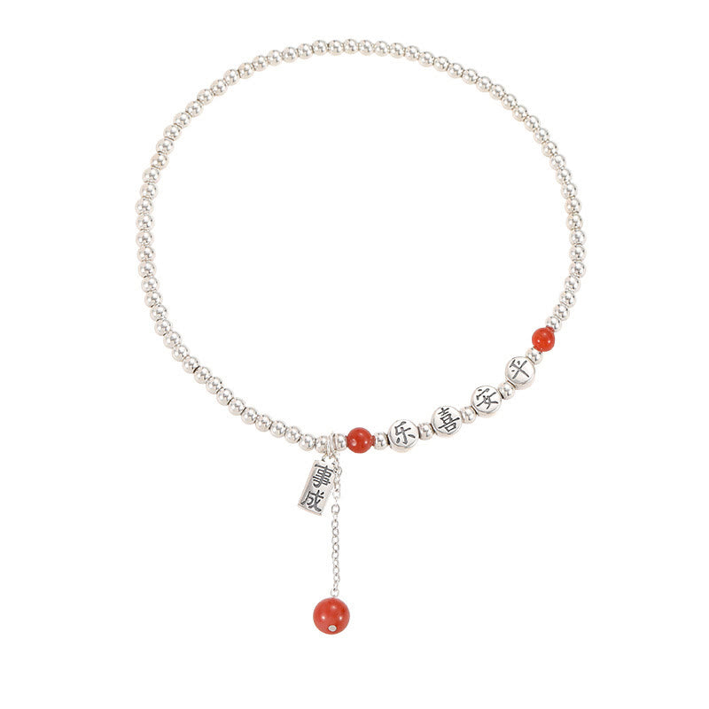 Tobillera con Buddha Stones en plata de ley 925, cuentas pequeñas de ágata roja, bendición de paz y alegría - image 12