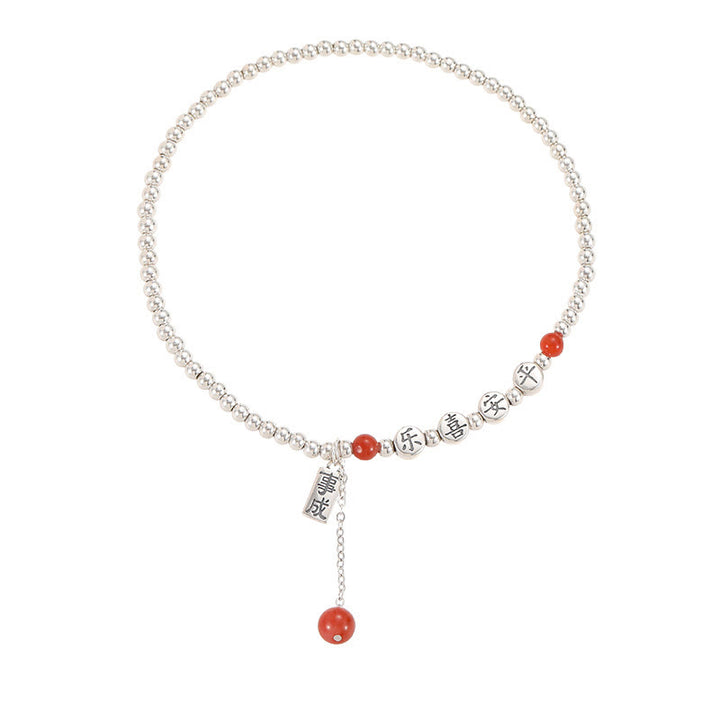 Tobillera con Buddha Stones en plata de ley 925, cuentas pequeñas de ágata roja, bendición de paz y alegría - image 12